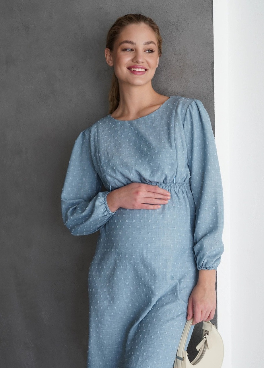 Синее хлопковое платье для беременных и кормящих мам синее с секретом для кормления To Be