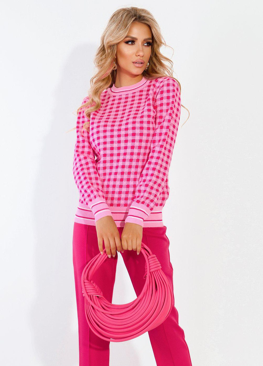 Розовый светри гарний светр у клітку (11100) Lemanta