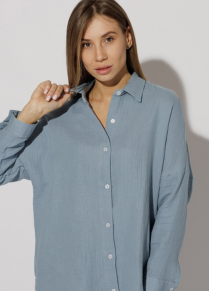 Жіноча сорочка з довгим рукавом колір блакитний ЦБ-00218974 Madmext (259466089)