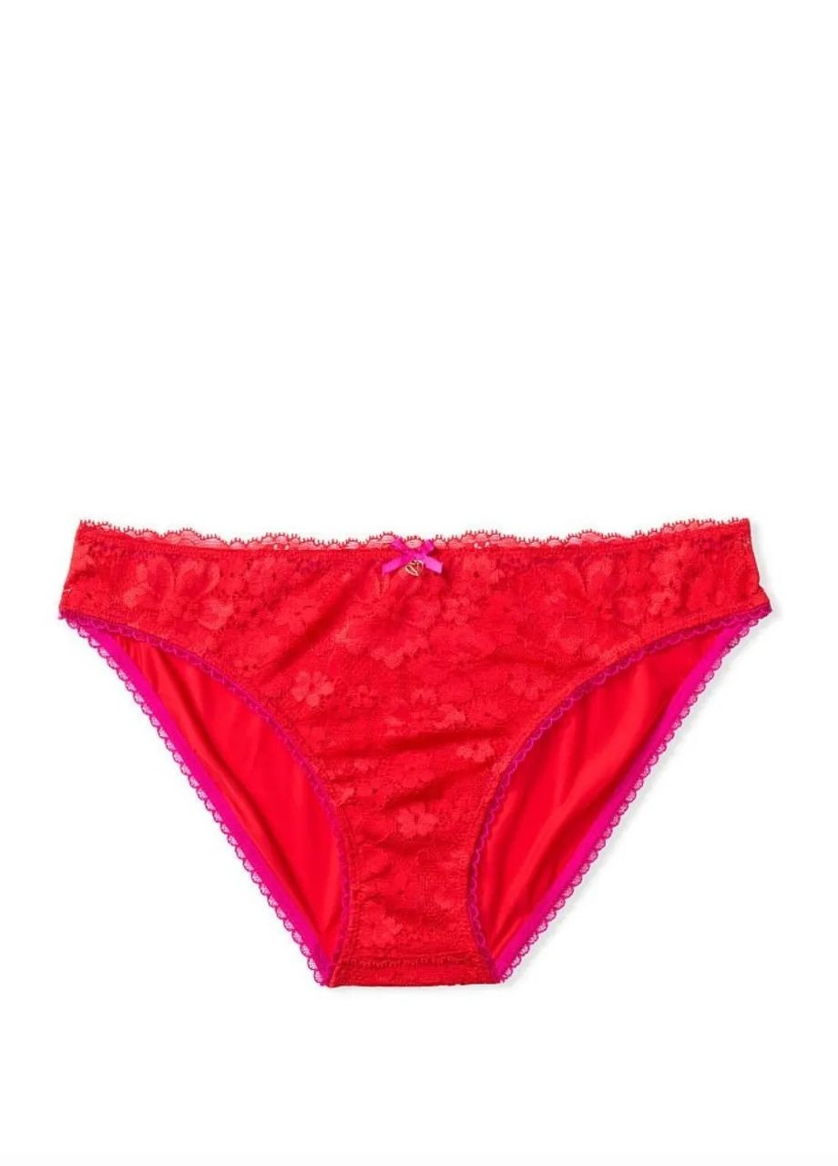 Трусики женские с кружевом Lace Front Bikini Panty Красные Victoria's Secret (261330065)