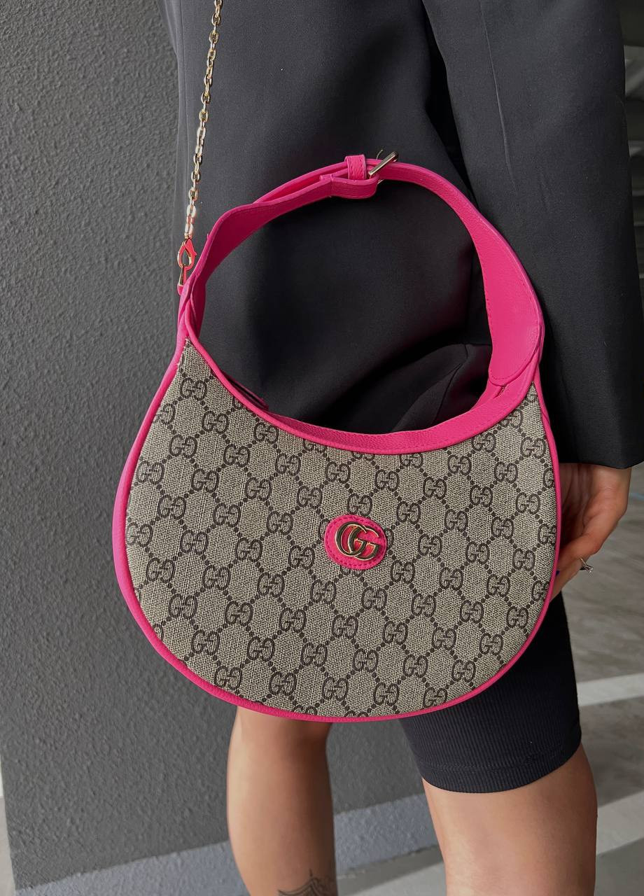 Трендова сумочка з лого Gucci Half Moon Shaped Beige/Pink Vakko (259700448)