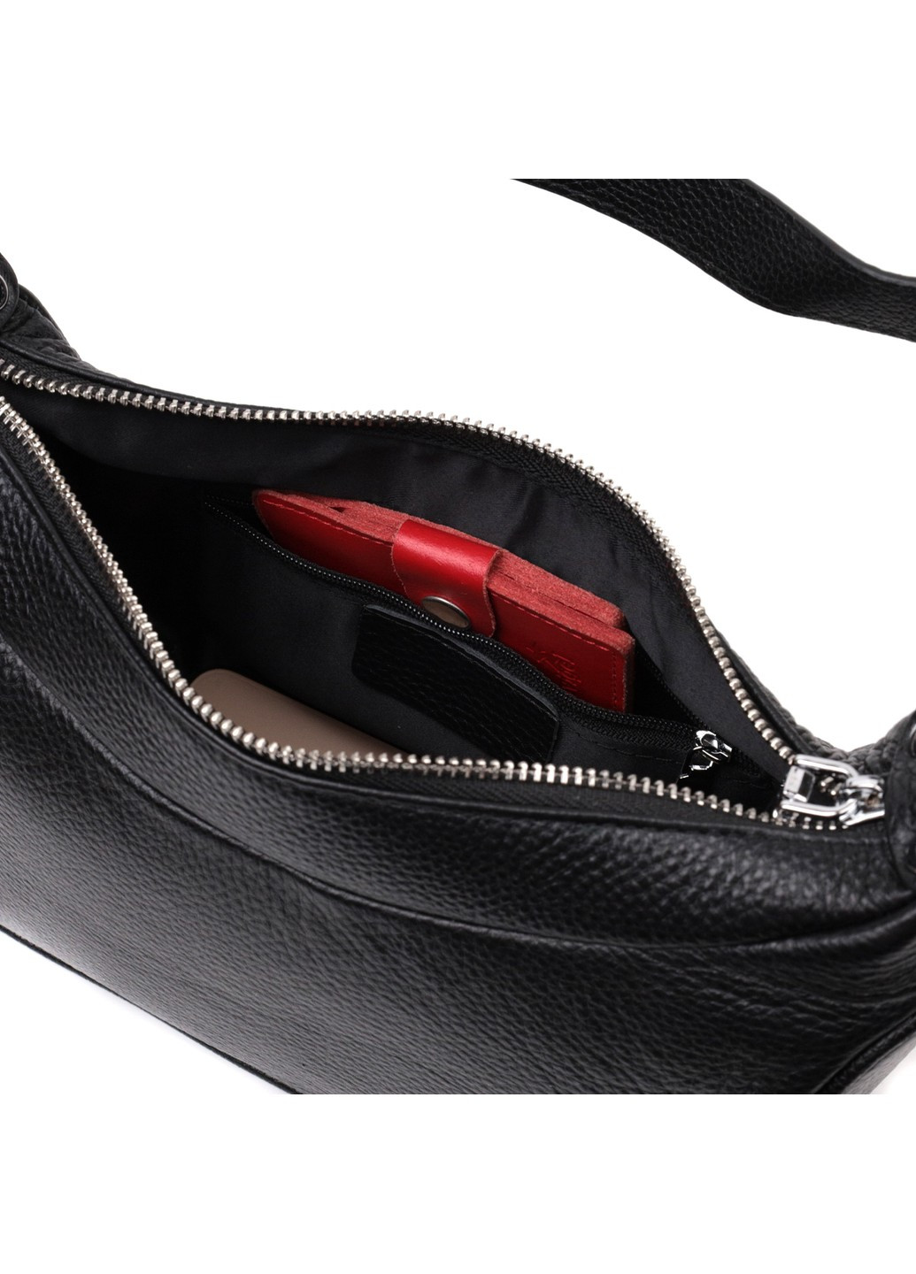 Акуратна шкіряна сумка жіноча напівкруглого формату з однією ручкою 22411 Чорна Vintage (276457595)