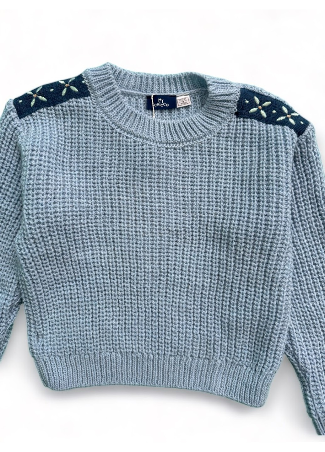 Блакитний в'язаний светр з круглою горловиною Chicco