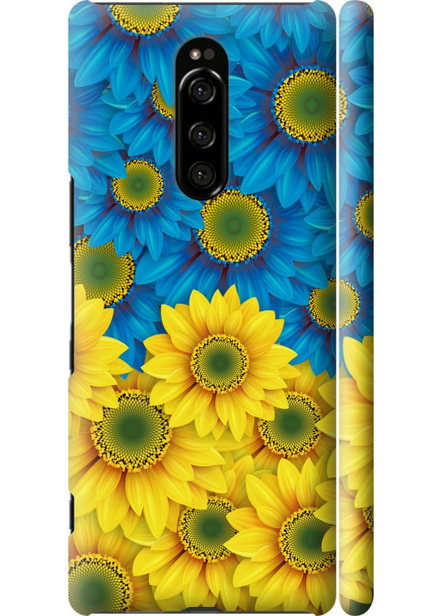 3D пластиковый матовый чехол 'Жёлто-голубые цветы' для Endorphone Sony Xperia 1 J9110 (257833293)