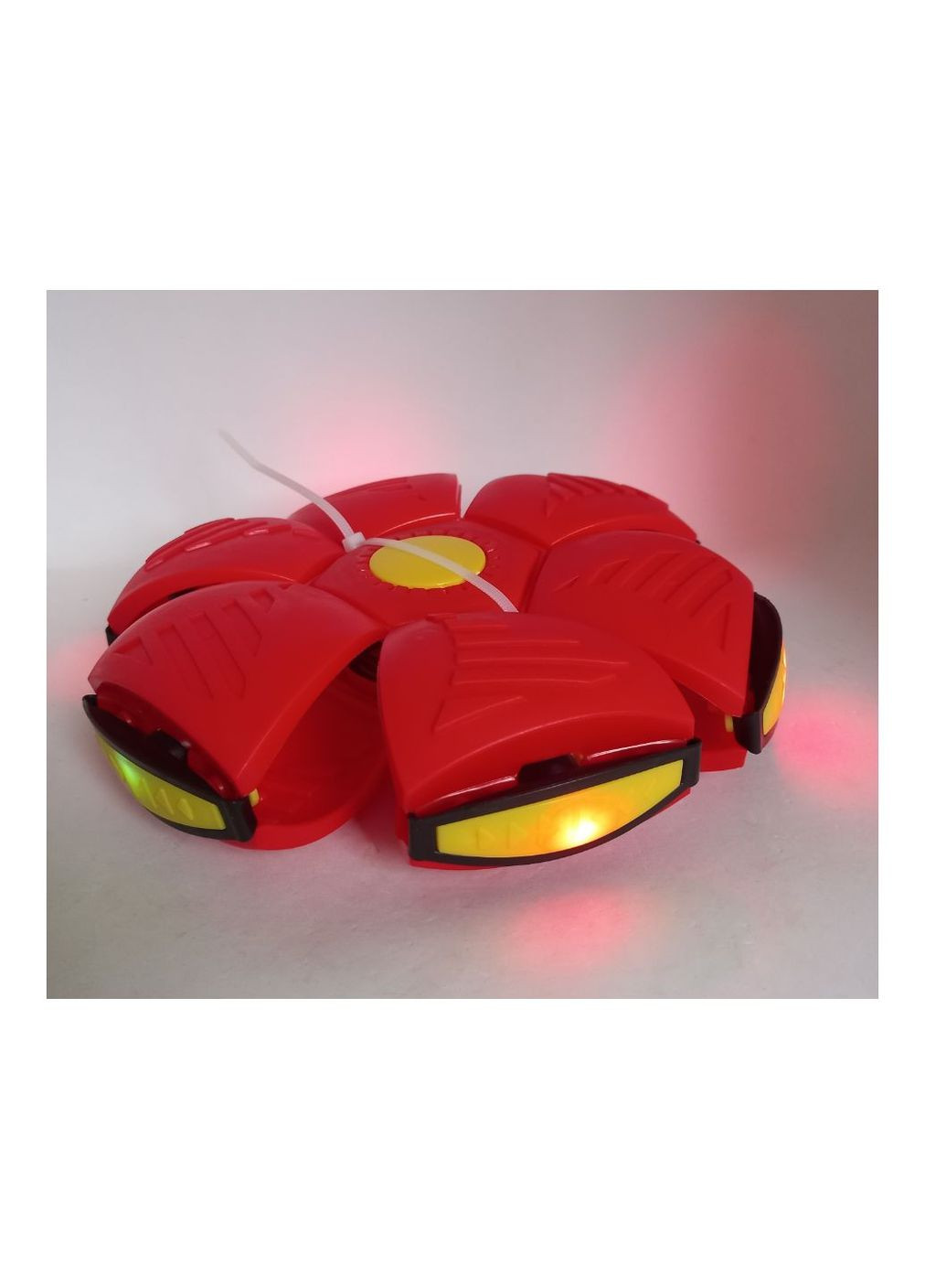 Складний ігровий м'ячик фрисбі фрісбі Flat Ball Disc м'яч трансформер літальна тарілка з підсвіткою 6 LED червоний No Brand (272158259)