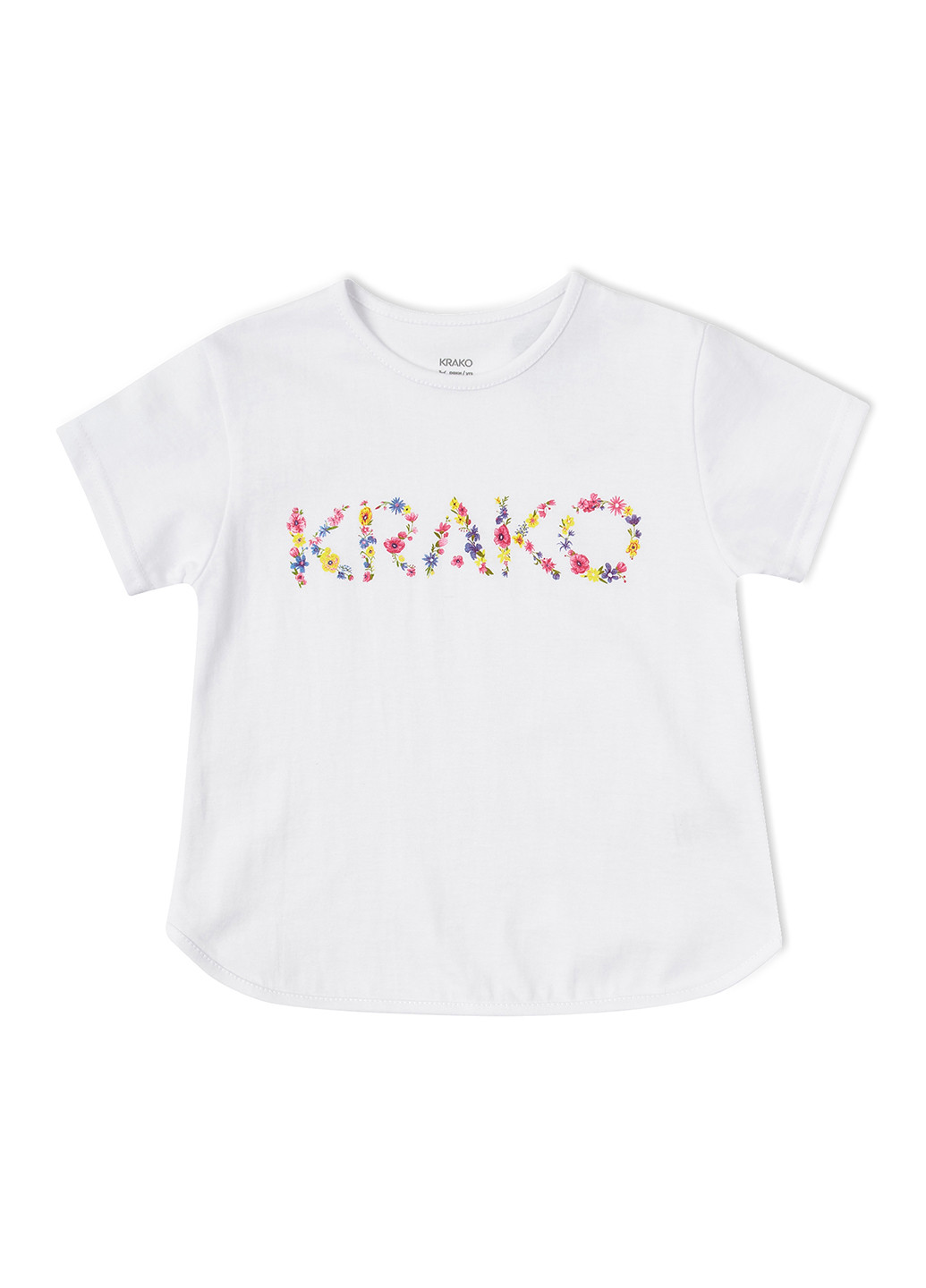 Белая летняя футболка белая "лого-цветы" KRAKO