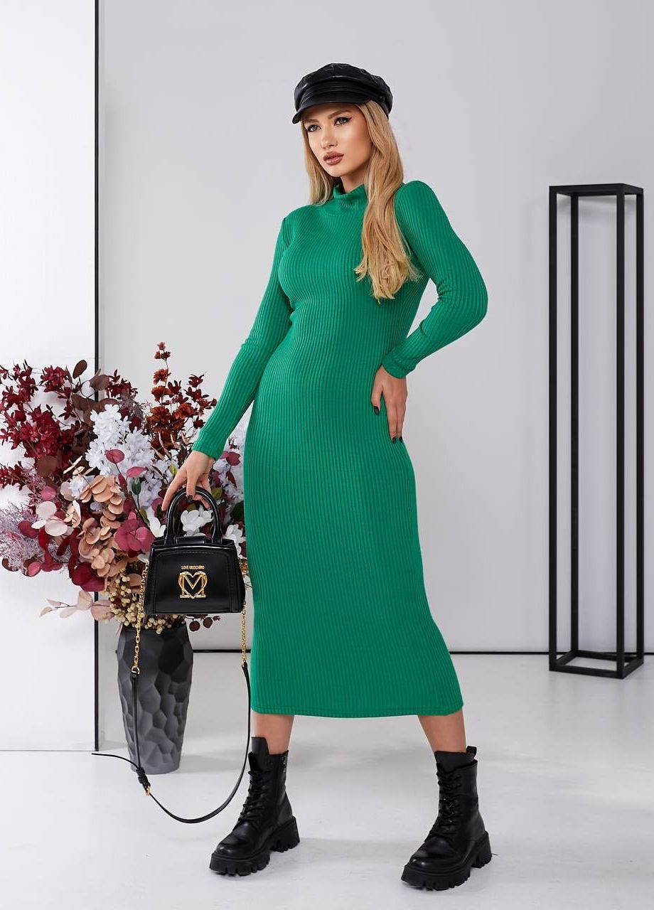 Зеленое повседневный, кэжуал элегантное женское платье меди футляр InFashion однотонное