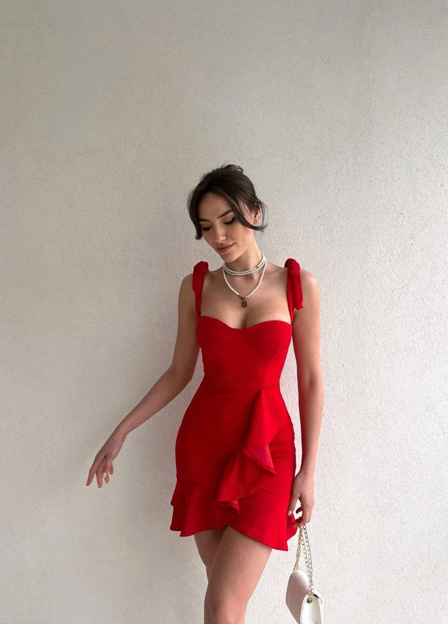 Красное женское платье костюмка No Brand