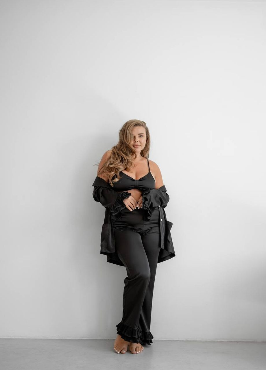 Чорна жіночий піжамний костюм трійка колір чорний р.l/xl 442582 New Trend