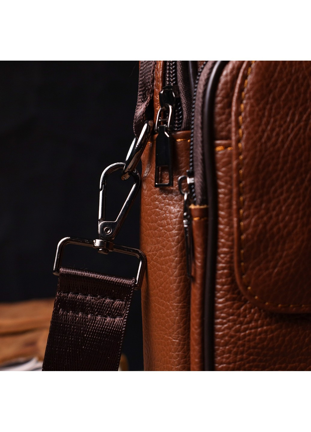 Зручний чоловічий месенджер із натуральної шкіри 21951 Світло-коричневий Vintage (267507113)