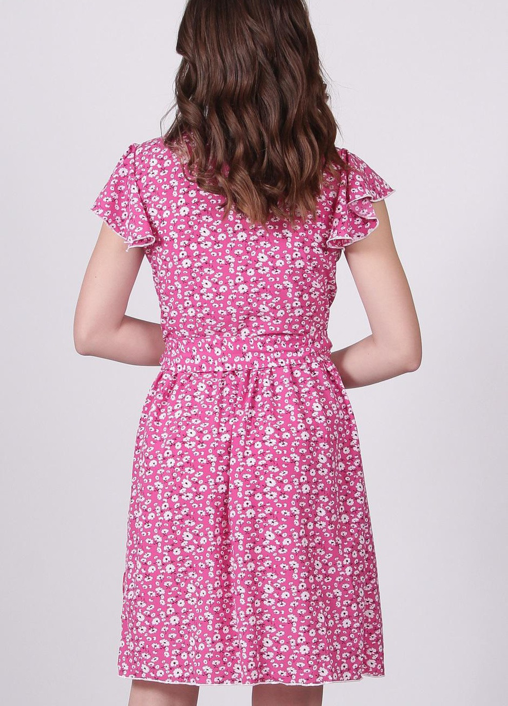 Розовое кэжуал платье женское 9101 ромашка мелкая белая софт розовое Актуаль