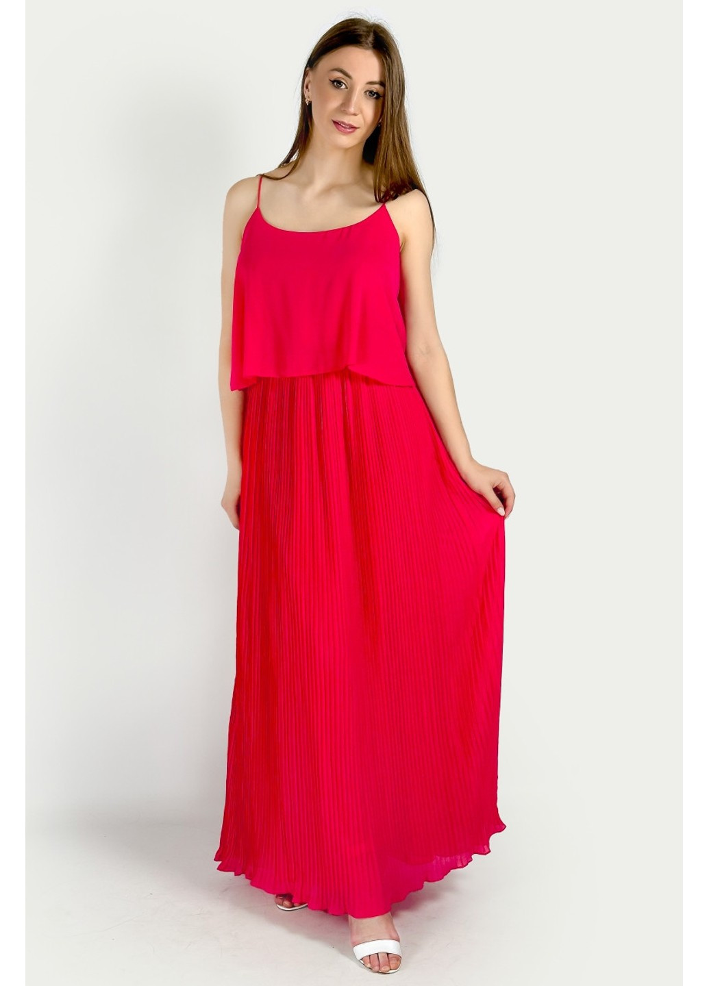 Розовое вечернее платье 6637/713/671 плиссированное Massimo Dutti однотонное
