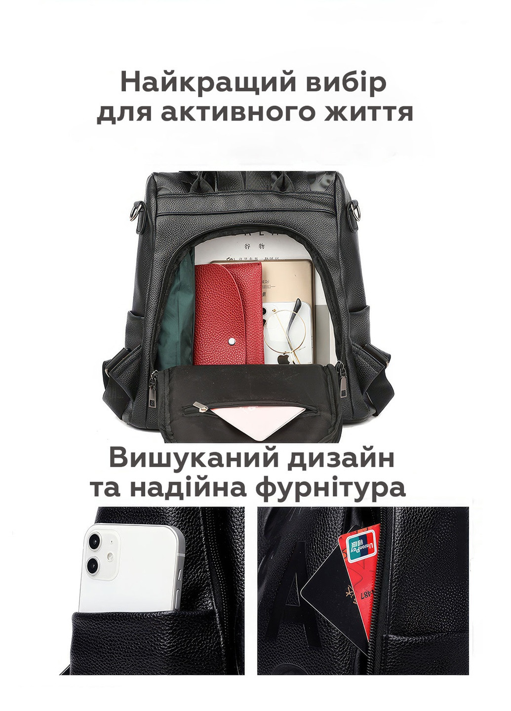 Влагостойкий женский рюкзак / повседневный рюкзак антивор / городской стиль 2023 Черный 66099 DobraMAMA (259262052)