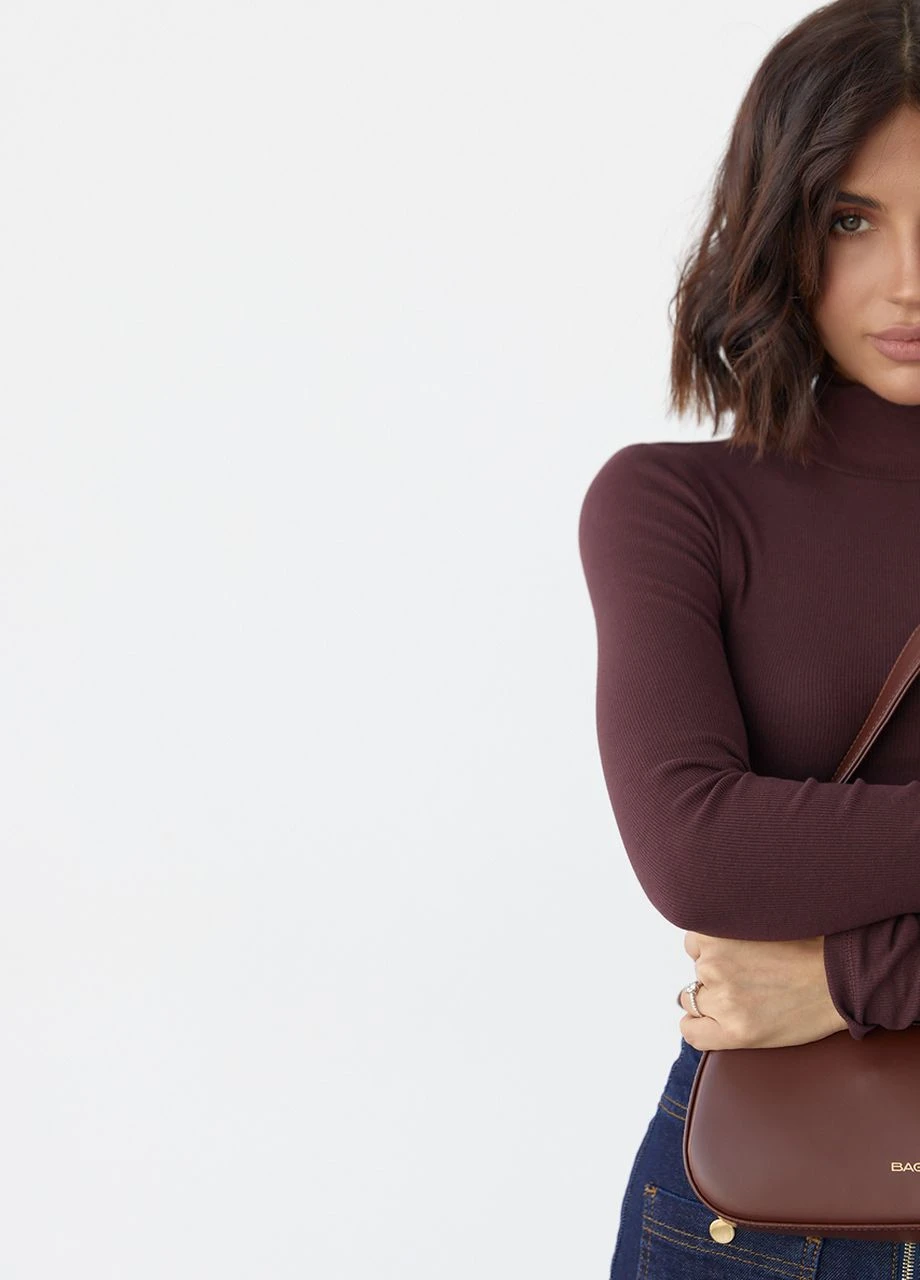 Жіночий базовий гольф у рубчик - коричневий Lurex (271662304)