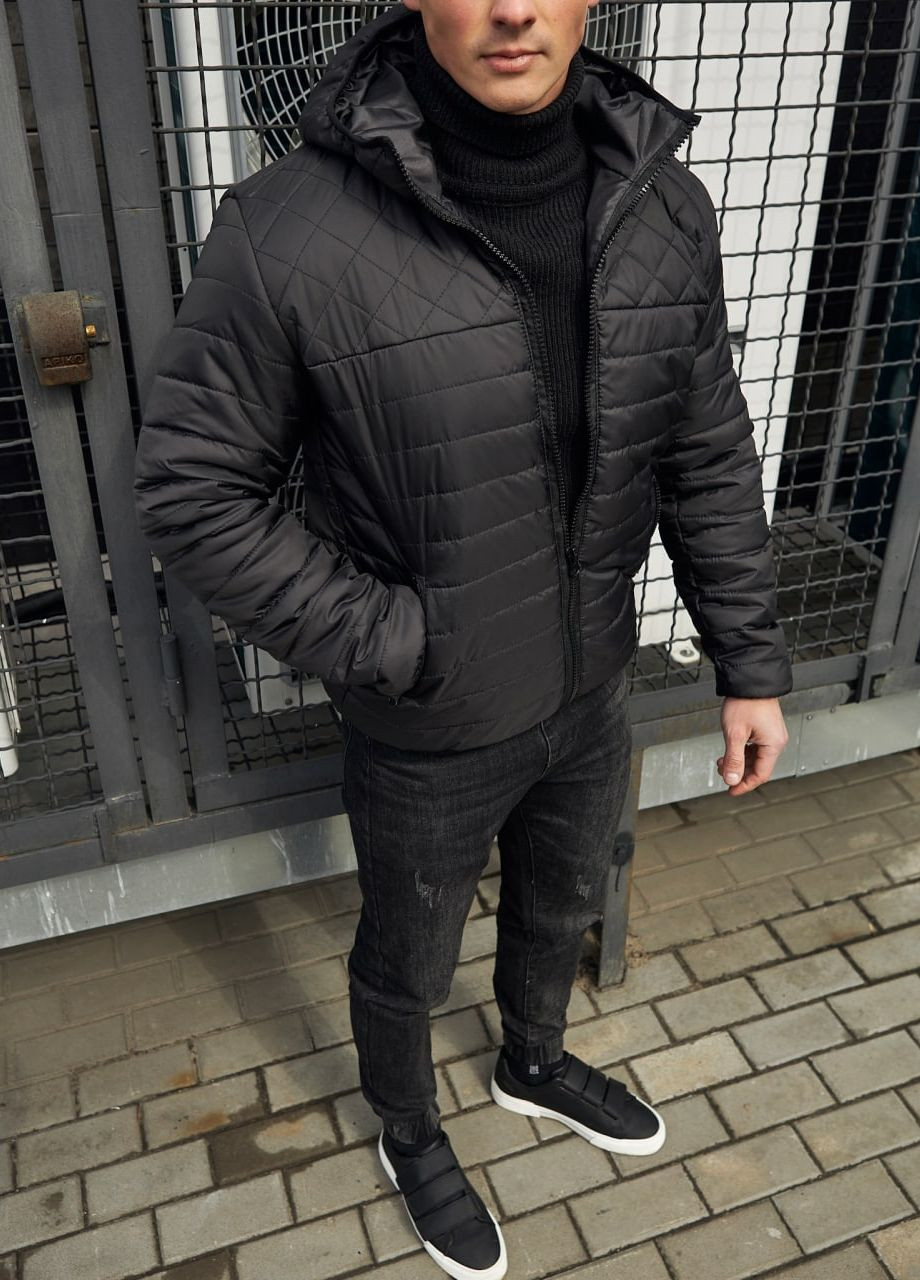 Чорна демісезонна демісезонна куртка з капюшоном Vakko