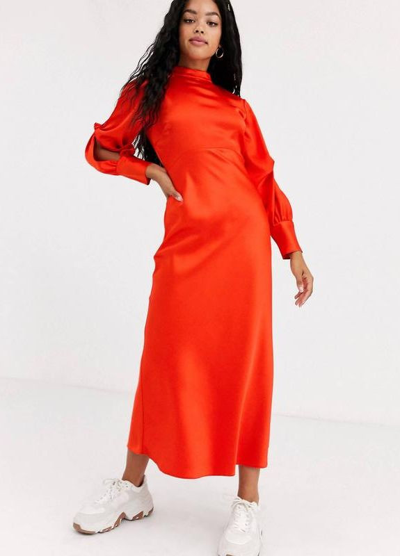 Яскраво-червона сукня атласна Asos