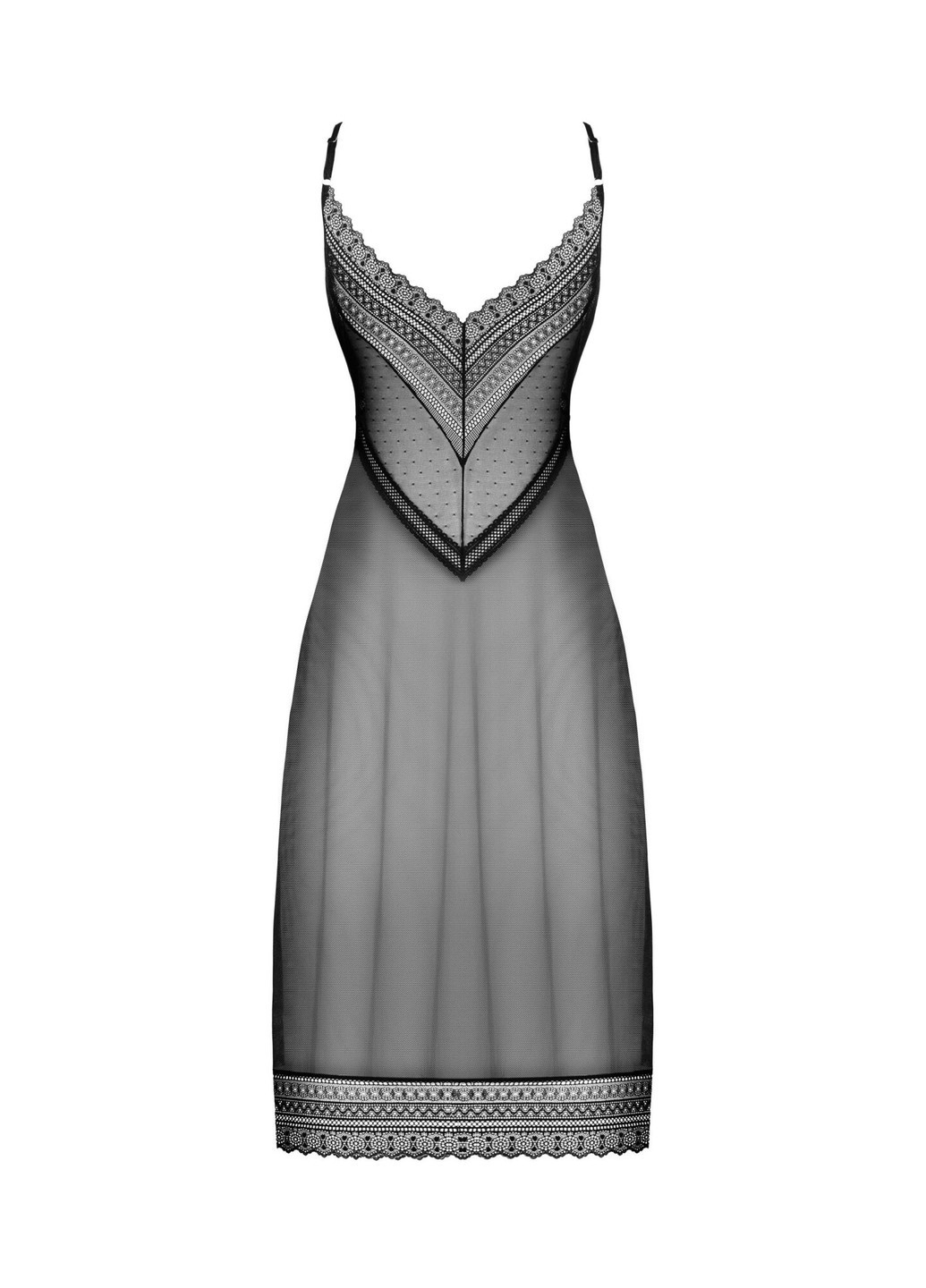 Напівпрозора довга сорочка Estiqua chemise XL/2XL, чорний, асиметричний крій Obsessive (271991863)