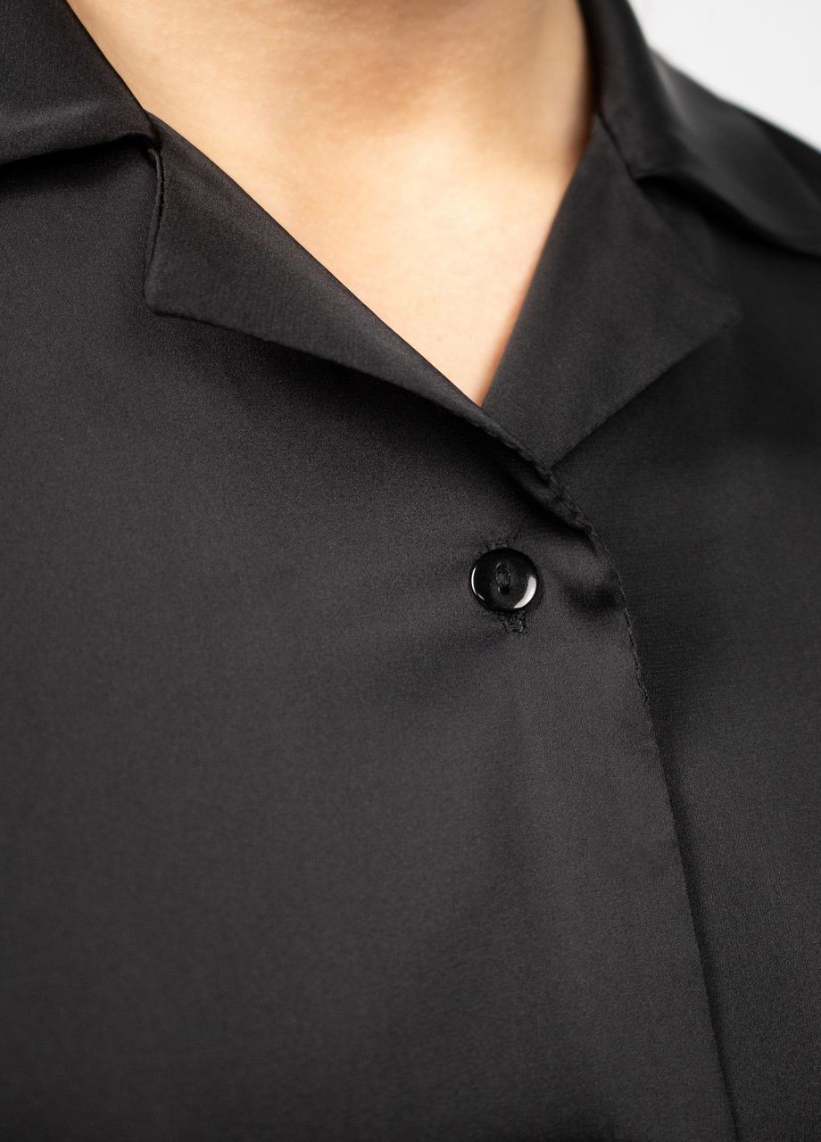 Черная всесезон пижама костюм домашний шелковый рубашка со штанами черный Maybel