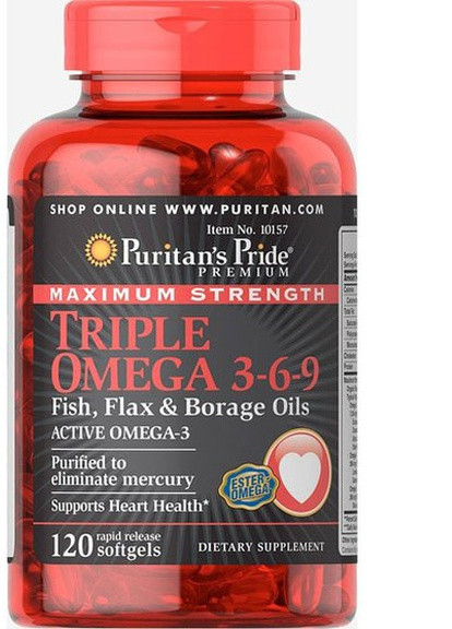 Puritan's Pride Maximum Strength Triple Omega 3-6-9 Fish, Flax & Borage Oils 120 Softgels Puritans Pride (256721100)