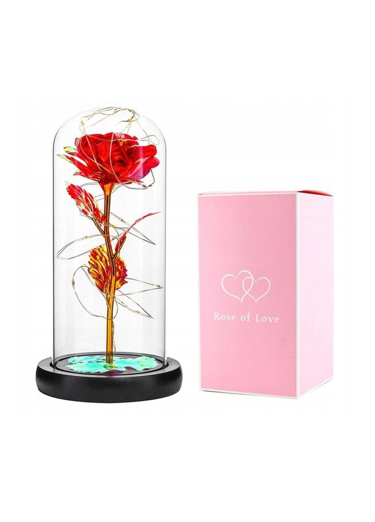 Вечная роза в колбе ROZA с диодной LED-подсветкой 22 см плюс подарочная коробка No Brand (277949406)