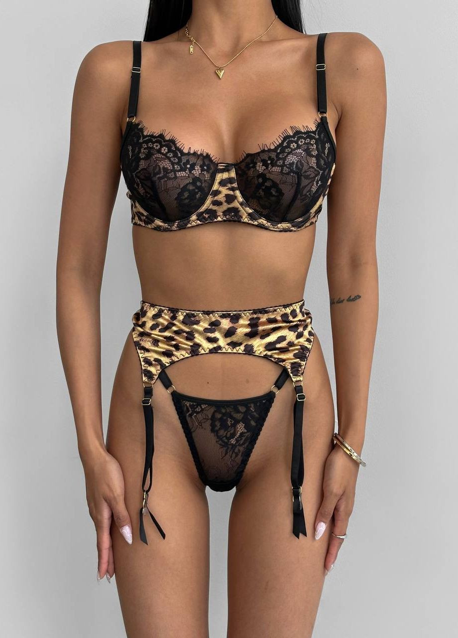 Чорний мереживний комплект жіночої білизни з леопардовим принтом Simply sexy