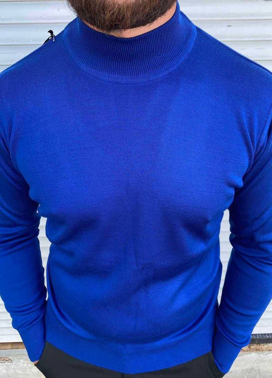 Синий демисезонный мужской однотонный свитер No Brand