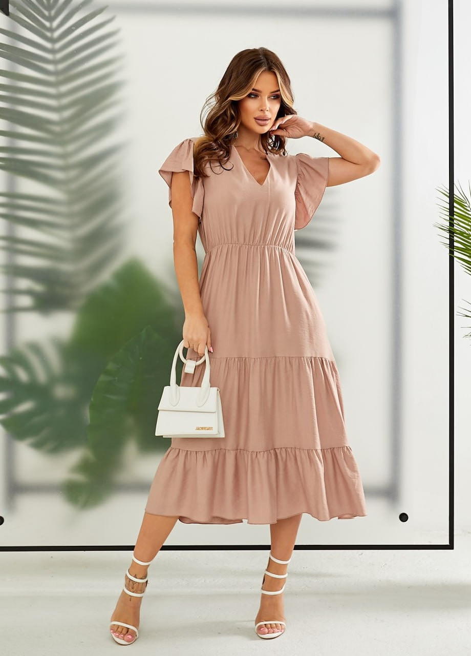 Бежева жіноча сукня міді колір бежевий р.42/44 435751 New Trend