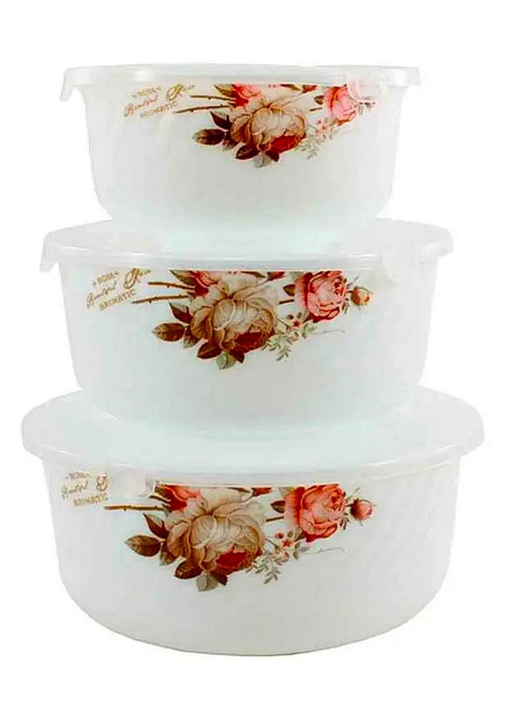Набір салатників 3 пр. Чайна троянда 14х16х19 см білий склокераміка арт. HDW 6916 Lumines (265214918)
