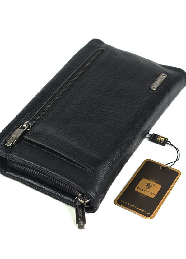 Клатч чоловічий чорний класичний з натуральної шкіри, молодіжний шкіряний клатч гаманець на блискавц Bradford (268219312)