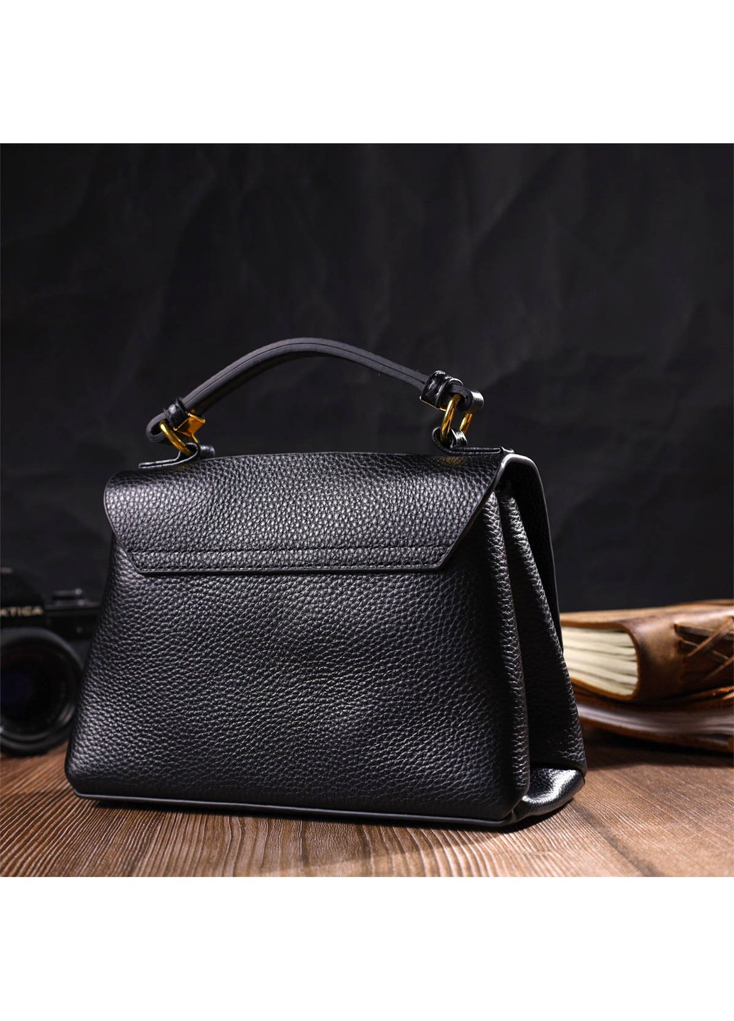 Женская стильная сумка из натуральной кожи 22074 Черная Vintage (260359848)