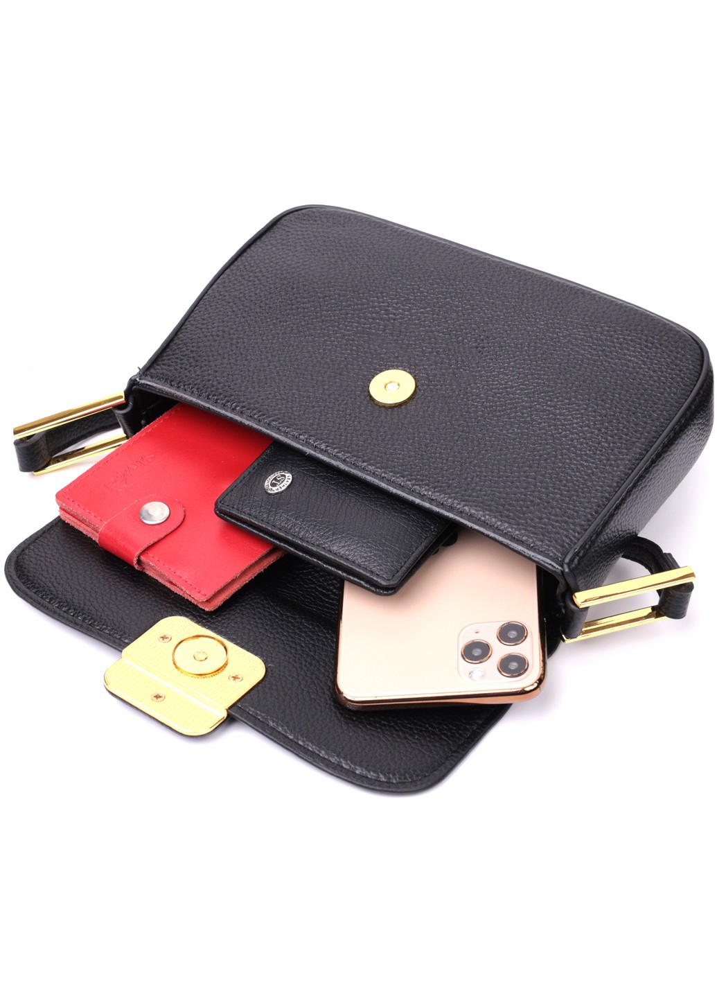 Лаконичная сумка с жестким каркасом из натуральной кожи 22391 Черная Vintage (276461851)