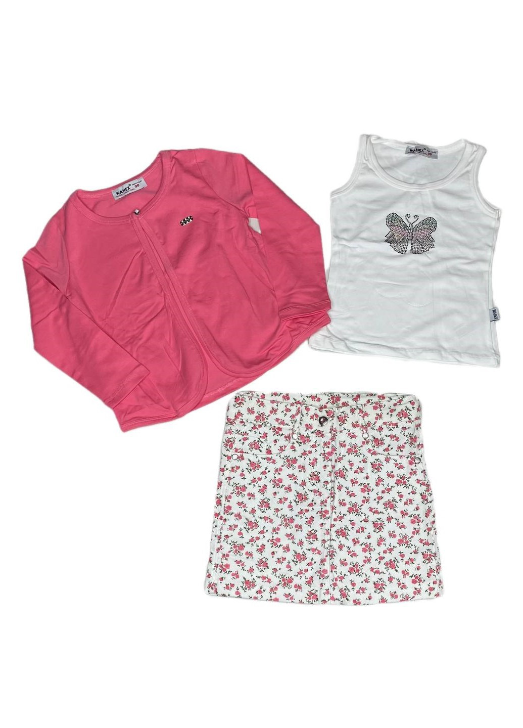 Розовый демисезонный комплект (юбка, кофта, майка) Wanex