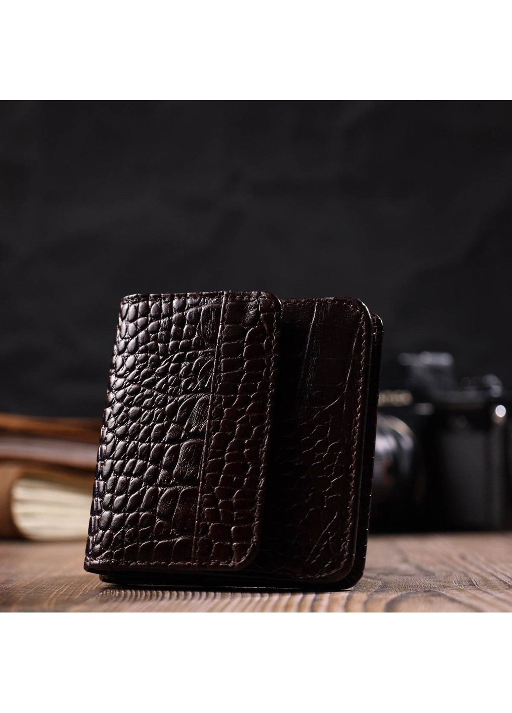 Портмоне з натуральної шкіри з тисненням під крокодила 22022 Коричневий Tony Bellucci (262158067)