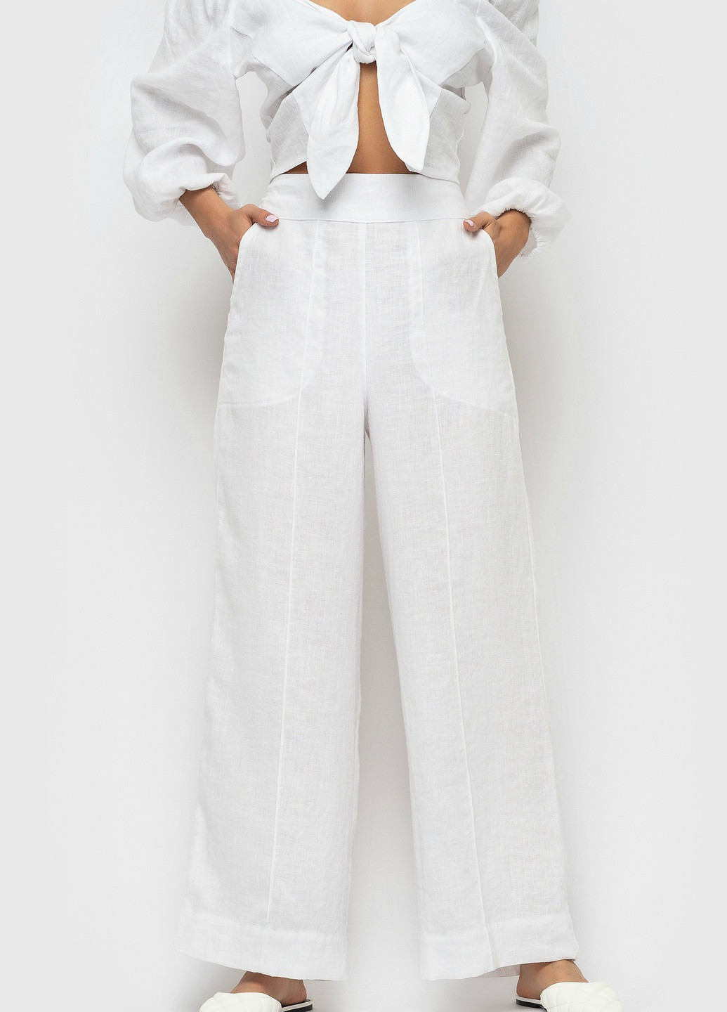 Лляні брюки білі MORANDI (194491486)