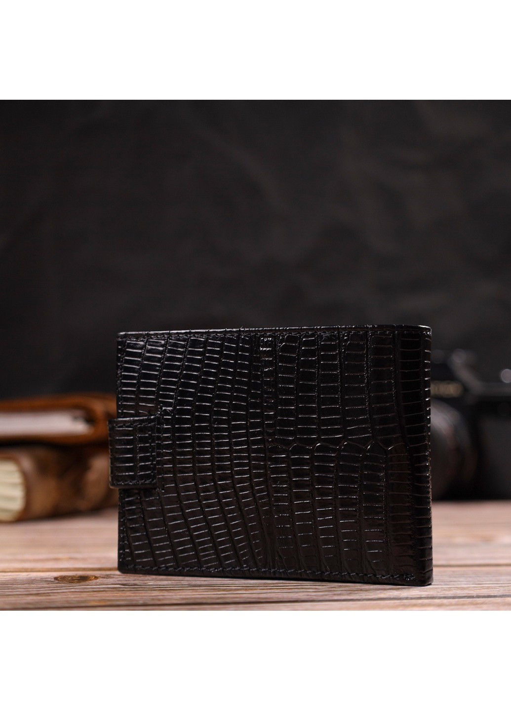 Небольшой фактурный мужской бумажник из натуральной кожи с тиснением 21748 Черный Canpellini (259874064)