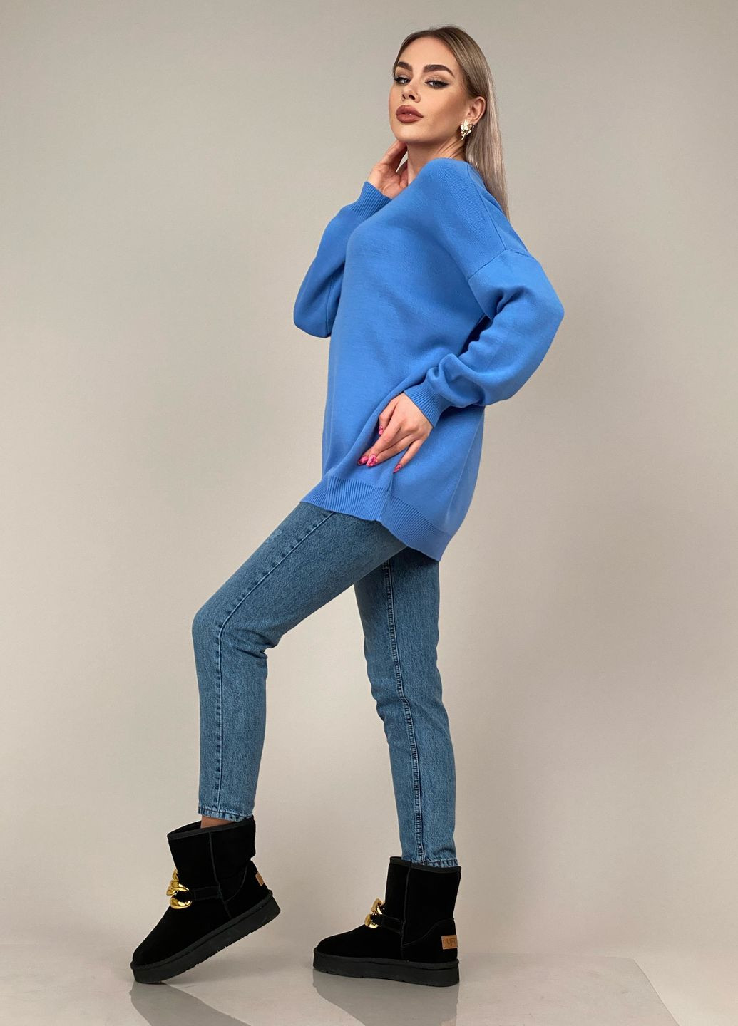 Блакитний демісезонний пуловер оверсайз пуловер CHICLY