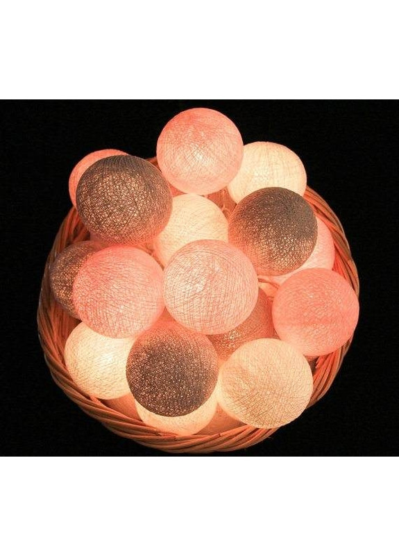 Тайская гирлянда на 10 шариков от батареек CBL Серо-Розовая, 1.5м Cotton Ball Lights (269266708)