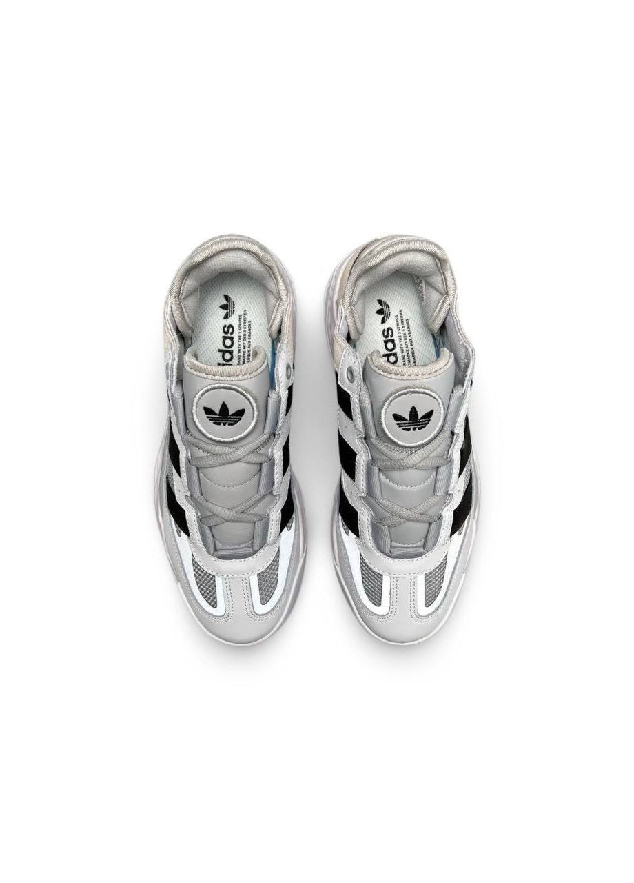 Серые демисезонные кроссовки женские, вьетнам adidas Niteball PRM White Gray Black Stripes