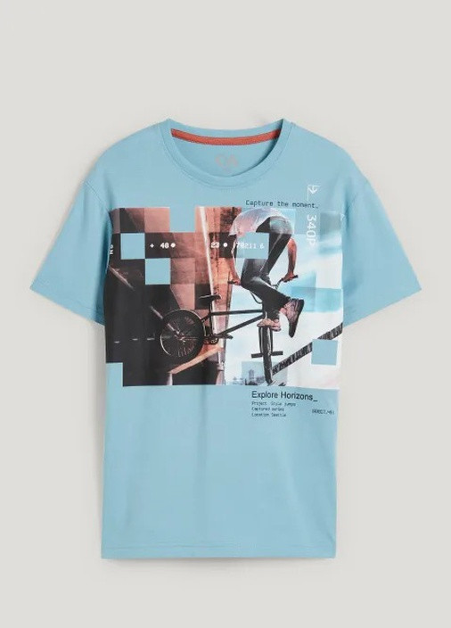 Голубая летняя подростковая футболка для мальчика 2188686 C&A
