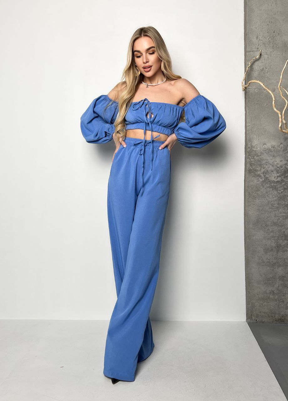 Жіночий костюм топ і штани колір блакитний р.L 435083 New Trend (259185924)