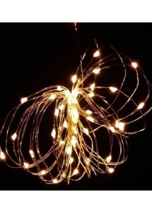 Светодиодная гирлянда нить Led Капли росы на 50 светодиодов 5 м статический режим на батарейках + USB подключение Белый теплый No Brand (265021574)