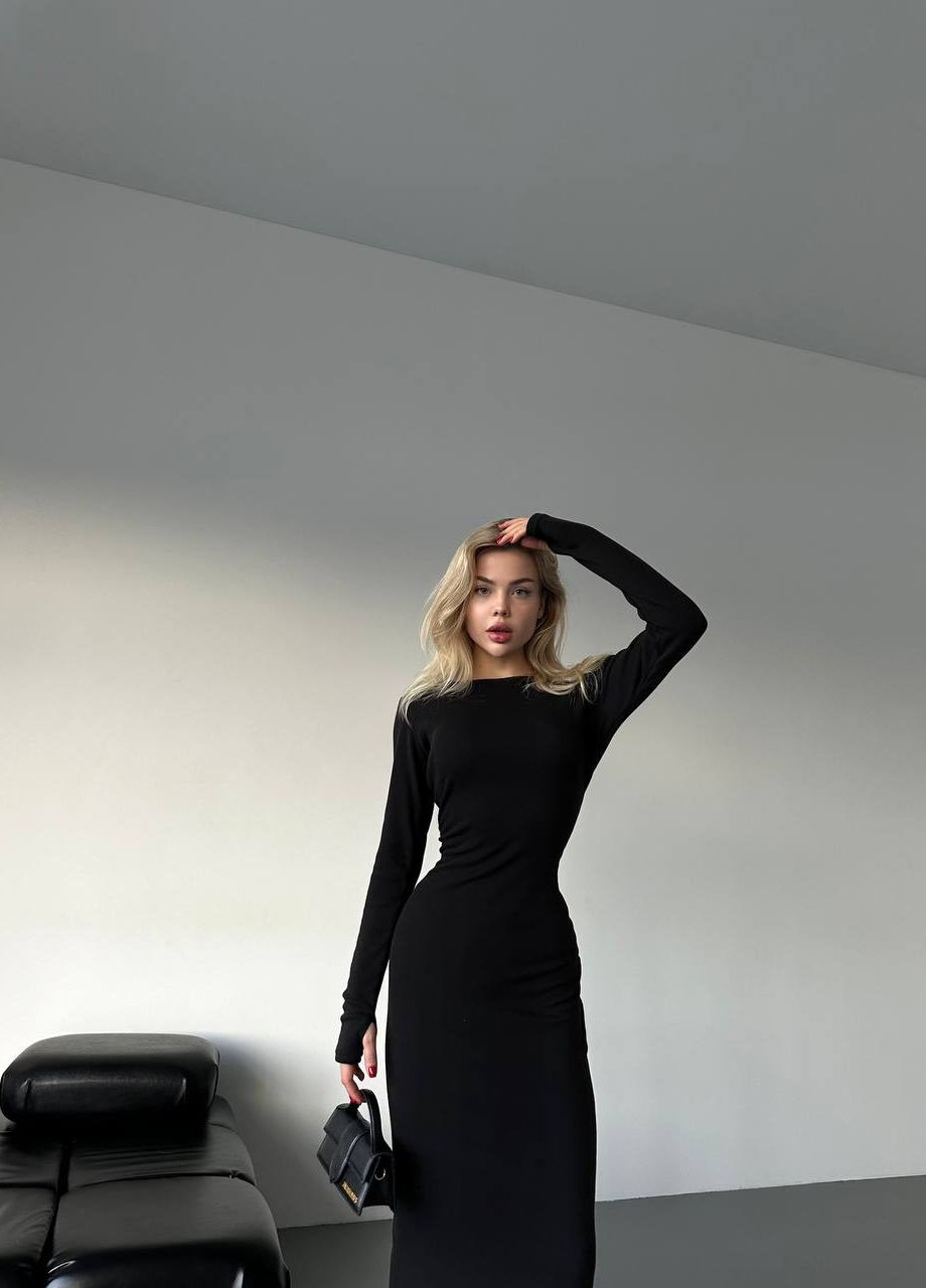 Черное женское платье макси цвет черный р.42/44 446422 New Trend