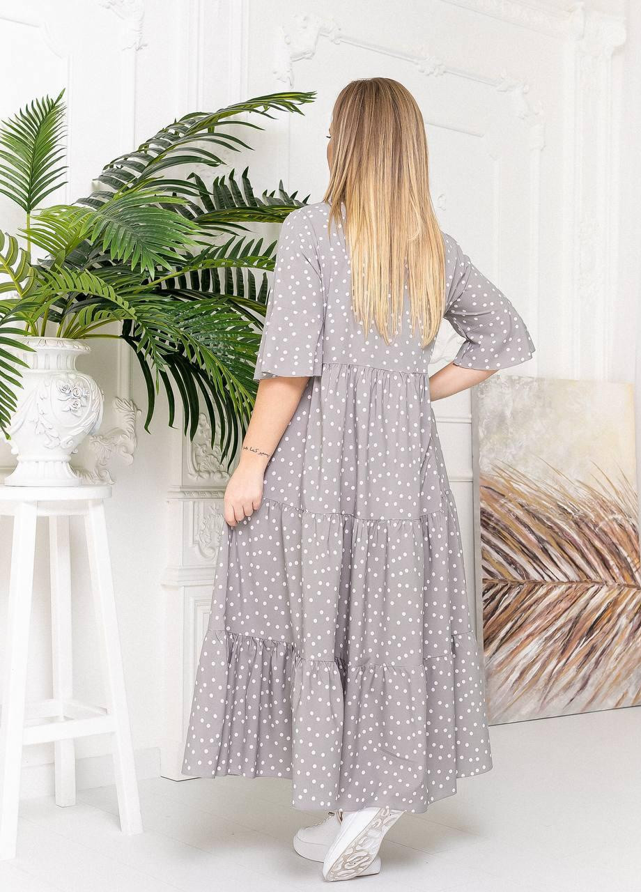 Серое женское длинное платье в горошек серого цвета р.50/54 359128 New Trend