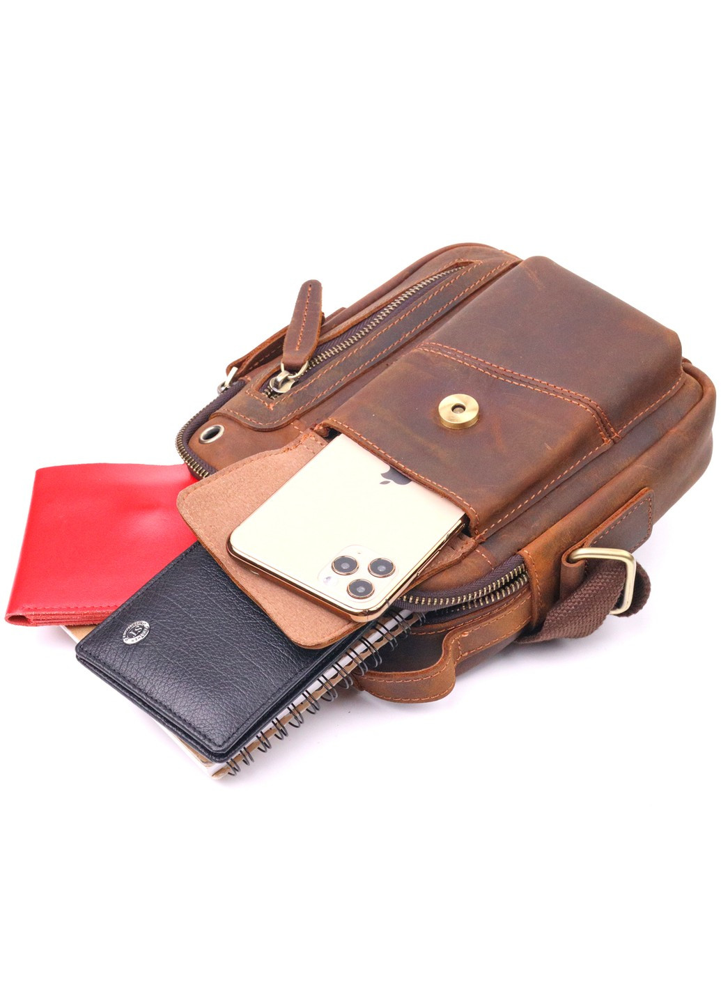 Винтажная мужская сумка из натуральной кожи 21293 Коричневая Vintage (258267925)