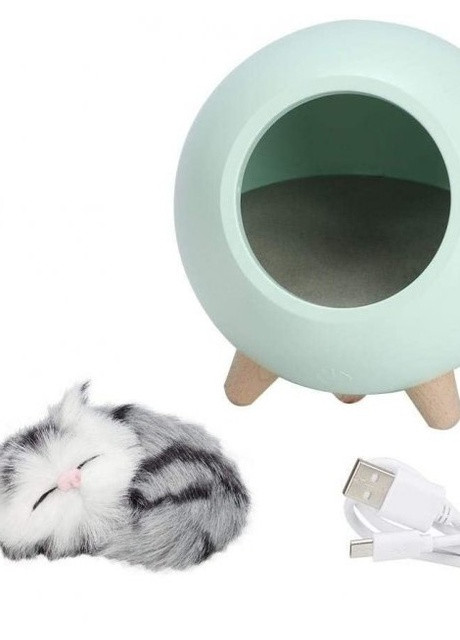 Настільний нічник Led Cat House з м'якою іграшкою сплячий котик сенсорний портативний від USB 13х15 см - М'ятний China (257410985)