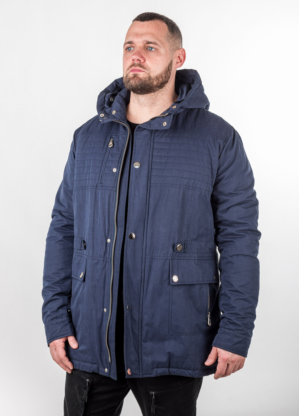 Мужская Куртка Парка с натуральным съемным мехом водоотталкивающая зима осень утепленная с капюшоном HUGO extra 15 синяя Actors (258072275)