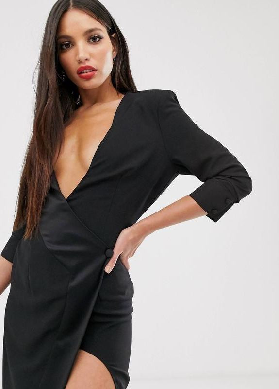 Черное праздничный, коктейльное, вечернее платье пиджак макси из крепа design Asos