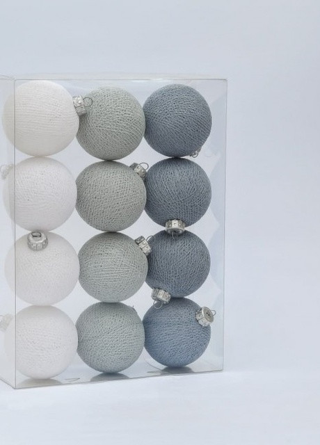 Набор ёлочных игрушек из ниточных шариков 6,5 см, 12 шт Серый Cotton Ball Lights (257986224)
