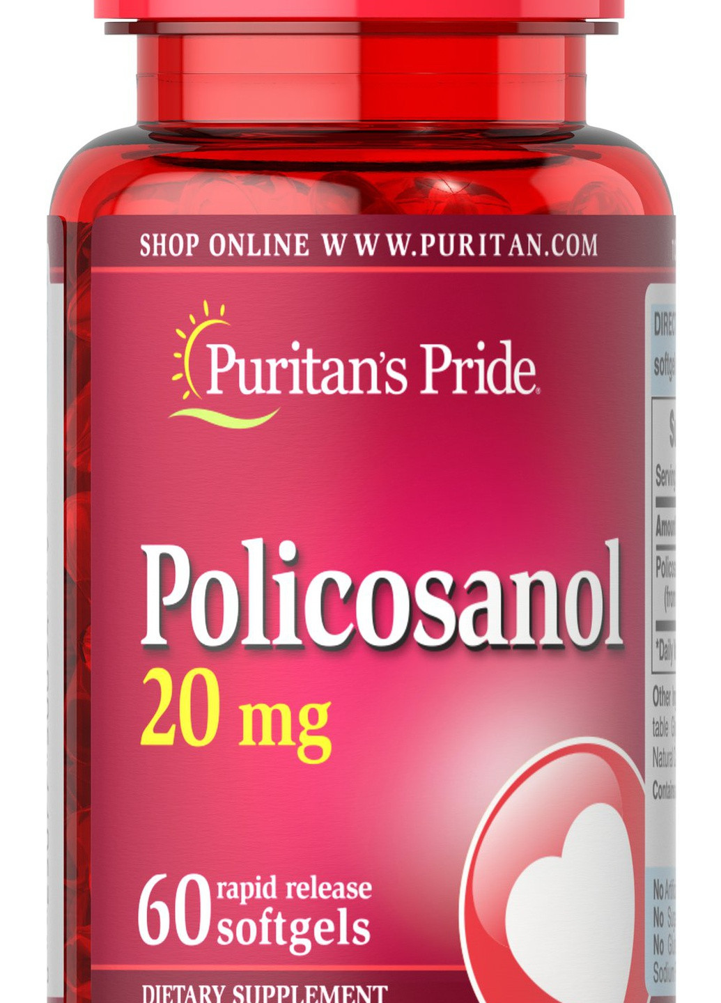 Puritan's Pride Policosanol 20 mg 60 Softgels Puritans Pride (256721104)