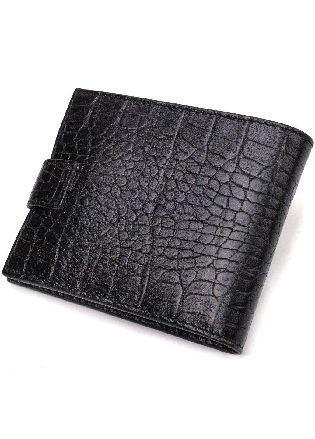 Удобный мужской бумажник из натуральной фактурной кожи с тиснением под крокодила 21790 Черный Canpellini (259873978)